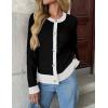 Zeagoo Women’s 2026 Cardigan Sweaters Button Down Crew Neck Open Front Long Sleeve Knit Cropped Jackets(Color Block Black)