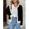 Zeagoo Women’s 2026 Cardigan Sweaters Button Down Crew Neck Open Front Long Sleeve Knit Cropped Jackets(Color Block Black)