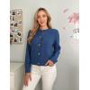 Zeagoo Women’s 2026 Cardigan Sweaters Button Down Crew Neck Open Front Long Sleeve Knit Cropped Jackets(Dark Blue)