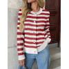 Zeagoo Women’s 2026 Cardigan Sweaters Button Down Crew Neck Open Front Long Sleeve Knit Cropped Jackets(Red White)