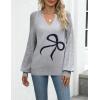 Zeagoo Womens 2026 Fall Sweaters Casual Long Sleeve V Neck Loose Lightweight Crochet Knit Pullover Sweater Tops(Bowknot Grey)