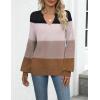 Zeagoo Womens 2026 Fall Sweaters Casual Long Sleeve V Neck Loose Lightweight Crochet Knit Pullover Sweater Tops(Colorblock Tw638)