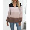 Zeagoo Womens 2026 Fall Sweaters Casual Long Sleeve V Neck Loose Lightweight Crochet Knit Pullover Sweater Tops(Colorblock Tz191)