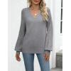Zeagoo Womens 2026 Fall Sweaters Casual Long Sleeve V Neck Loose Lightweight Crochet Knit Pullover Sweater Tops(Grey)