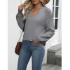 Zeagoo Womens 2026 Fall Sweaters Casual Long Sleeve V Neck Loose Lightweight Crochet Knit Pullover Sweater Tops(Grey)