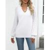 Zeagoo Womens 2026 Fall Sweaters Casual Long Sleeve V Neck Loose Lightweight Crochet Knit Pullover Sweater Tops(White)