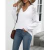Zeagoo Womens 2026 Fall Sweaters Casual Long Sleeve V Neck Loose Lightweight Crochet Knit Pullover Sweater Tops(White)