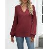 Zeagoo Womens 2026 Fall Sweaters Casual Long Sleeve V Neck Loose Lightweight Crochet Knit Pullover Sweater Tops(Wine Red)
