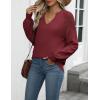 Zeagoo Womens 2026 Fall Sweaters Casual Long Sleeve V Neck Loose Lightweight Crochet Knit Pullover Sweater Tops(Wine Red)