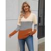 Zeagoo Women’s 2026 Fall Sweaters Long Sleeve V Neck Knit Pullovers Business Casual Sweater Tops(Grey&orange)