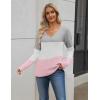 Zeagoo Women’s 2026 Fall Sweaters Long Sleeve V Neck Knit Pullovers Business Casual Sweater Tops(Grey&pink)