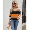 Zeagoo Women’s 2026 Fall Sweaters Long Sleeve V Neck Knit Pullovers Business Casual Sweater Tops(Orange Stripe)