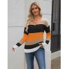 Zeagoo Women’s 2026 Fall Sweaters Long Sleeve V Neck Knit Pullovers Business Casual Sweater Tops(Orange Stripe)