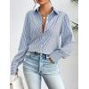 Zeagoo Womens Button Down Shirts Lantern Long Sleeve Blouse Business Casual Work Tops Floral Printed Outfits(1-blue Stripe)