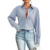Zeagoo Womens Button Down Shirts Lantern Long Sleeve Blouse Business Casual Work Tops Floral Printed Outfits(1-blue Stripe)