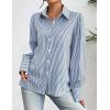Zeagoo Womens Button Down Shirts Lantern Long Sleeve Blouse Business Casual Work Tops Floral Printed Outfits(1-blue Stripe)