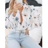 Zeagoo Womens Button Down Shirts Lantern Long Sleeve Blouse Business Casual Work Tops Floral Printed Outfits(2-white Floral)