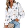 Zeagoo Womens Button Down Shirts Lantern Long Sleeve Blouse Business Casual Work Tops Floral Printed Outfits(2-white Floral)