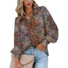 Zeagoo Womens Button Down Shirts Lantern Long Sleeve Blouse Business Casual Work Tops Floral Printed Outfits(3-multi Brown)