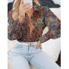 Zeagoo Womens Button Down Shirts Lantern Long Sleeve Blouse Business Casual Work Tops Floral Printed Outfits(3-multi Brown)
