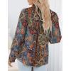 Zeagoo Womens Button Down Shirts Lantern Long Sleeve Blouse Business Casual Work Tops Floral Printed Outfits(3-multi Brown)