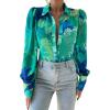 Zeagoo Womens Button Down Shirts Lantern Long Sleeve Blouse Business Casual Work Tops Floral Printed Outfits(B2 Blue Paradise)