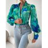 Zeagoo Womens Button Down Shirts Lantern Long Sleeve Blouse Business Casual Work Tops Floral Printed Outfits(B2 Blue Paradise)