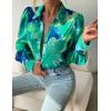 Zeagoo Womens Button Down Shirts Lantern Long Sleeve Blouse Business Casual Work Tops Floral Printed Outfits(B2 Blue Paradise)