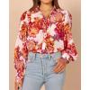 Zeagoo Womens Button Down Shirts Lantern Long Sleeve Blouse Business Casual Work Tops Floral Printed Outfits(B2 Orange Floral)