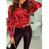 Zeagoo Womens Button Down Shirts Lantern Long Sleeve Blouse Business Casual Work Tops Floral Printed Outfits(B2 Stelani Red)