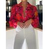 Zeagoo Womens Button Down Shirts Lantern Long Sleeve Blouse Business Casual Work Tops Floral Printed Outfits(B2 Stelani Red)