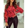 Zeagoo Womens Button Down Shirts Lantern Long Sleeve Blouse Business Casual Work Tops Floral Printed Outfits(B2 Stelani Red)