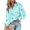 Zeagoo Womens Button Down Shirts Lantern Long Sleeve Blouse Business Casual Work Tops Floral Printed Outfits(Bf139)