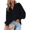 Zeagoo Womens Button Down Shirts Lantern Long Sleeve Blouse Business Casual Work Tops Floral Printed Outfits(C Black)