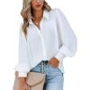 Zeagoo Womens Button Down Shirts Lantern Long Sleeve Blouse Business Casual Work Tops Floral Printed Outfits(C White)