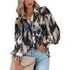 Zeagoo Womens Button Down Shirts Lantern Long Sleeve Blouse Business Casual Work Tops Floral Printed Outfits(Ink Painting)