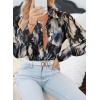Zeagoo Womens Button Down Shirts Lantern Long Sleeve Blouse Business Casual Work Tops Floral Printed Outfits(Ink Painting)