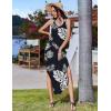 Zeagoo Women’s Casual Sundress Summer Maxi Sleeveless V Neck Split Boho Beach Dress Travel Vacation Dress with Pockets(A04-leaf3)
