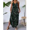 Zeagoo Women’s Casual Sundress Summer Maxi Sleeveless V Neck Split Boho Beach Dress Travel Vacation Dress with Pockets(A07-leaf3)