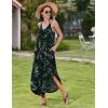 Zeagoo Women’s Casual Sundress Summer Maxi Sleeveless V Neck Split Boho Beach Dress Travel Vacation Dress with Pockets(A07-leaf3)