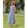 Zeagoo Women’s Casual Sundress Summer Maxi Sleeveless V Neck Split Boho Beach Dress Travel Vacation Dress with Pockets(Blue Floral)