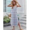 Zeagoo Women’s Casual Sundress Summer Maxi Sleeveless V Neck Split Boho Beach Dress Travel Vacation Dress with Pockets(Blue Floral)