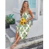 Zeagoo Women’s Casual Sundress Summer Maxi Sleeveless V Neck Split Boho Beach Dress Travel Vacation Dress with Pockets(Green Flora)
