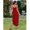 Zeagoo Women’s Casual Sundress Summer Maxi Sleeveless V Neck Split Boho Beach Dress Travel Vacation Dress with Pockets(Red)