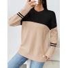 Zeagoo Womens Crewneck Pullover Sweater Long Sleeve Knit Side Slit 2025 Fall Winter Sweater Tops(Apricot Black Stripe)
