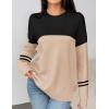 Zeagoo Womens Crewneck Pullover Sweater Long Sleeve Knit Side Slit 2025 Fall Winter Sweater Tops(Apricot Black Stripe)