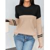 Zeagoo Womens Crewneck Pullover Sweater Long Sleeve Knit Side Slit 2025 Fall Winter Sweater Tops(Apricot Black Stripe)