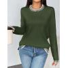 Zeagoo Womens Crewneck Pullover Sweater Long Sleeve Knit Side Slit 2025 Fall Winter Sweater Tops(Army Green)