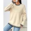 Zeagoo Womens Crewneck Pullover Sweater Long Sleeve Knit Side Slit 2025 Fall Winter Sweater Tops(Beige)