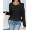 Zeagoo Womens Crewneck Pullover Sweater Long Sleeve Knit Side Slit 2025 Fall Winter Sweater Tops(Black)